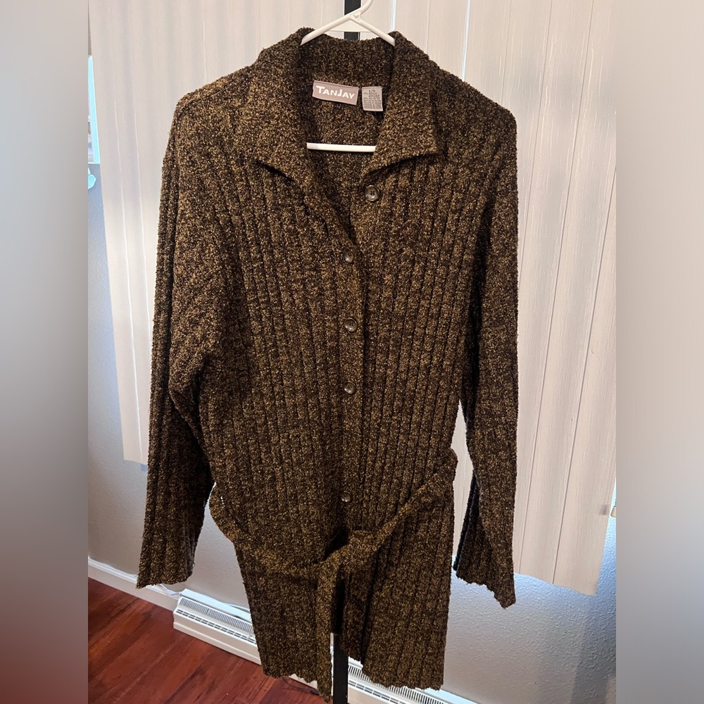 Women’s Long Brown Button Up TanJay Sweater Size Large